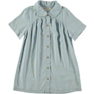 Chambray Short Sleeve Dress with Gathering