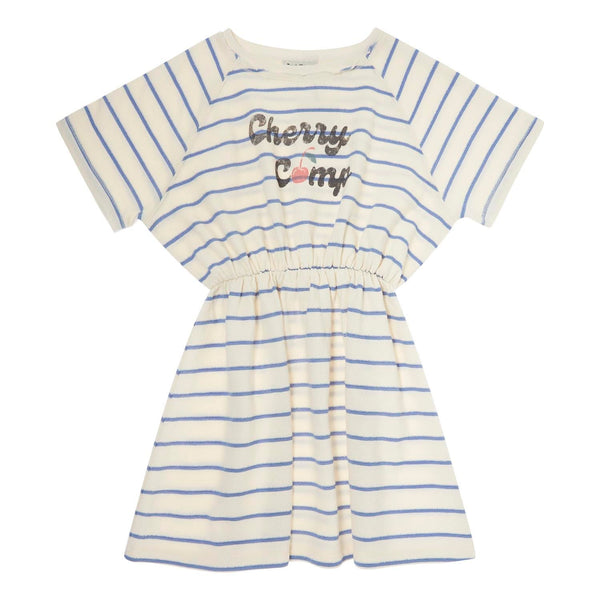 White and Blue Striped "Cherry Camp" Dress