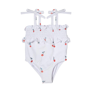 White Cherry Print Swimsuit