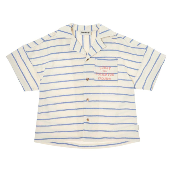 White and Blue Striped Printed Pocket Shirt