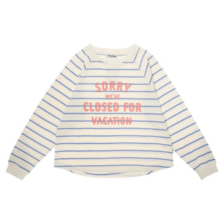 White and Blue Striped "Sorry We´re Closed For Vacation" Sweatshirt