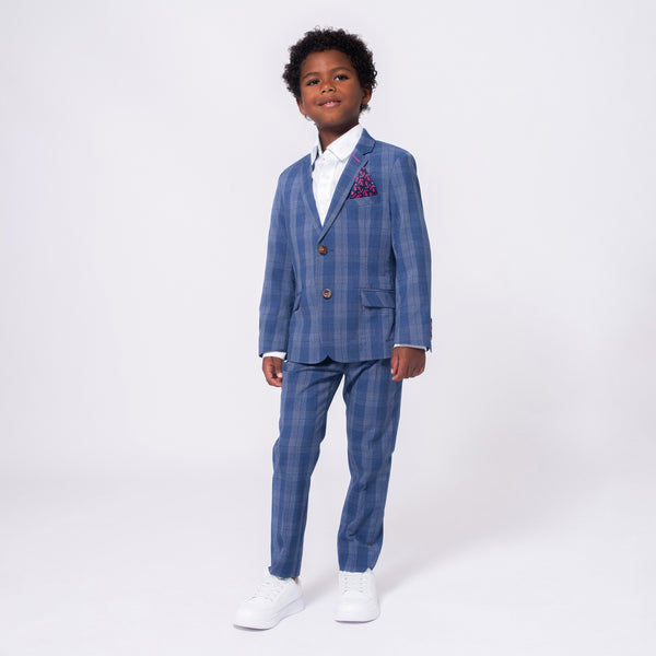 Indigo Plaid Stretchy Suit Pant