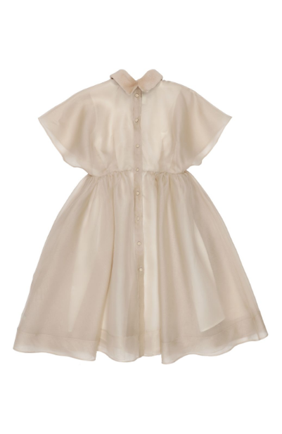 Sand Organza Party Dress with Baguette Pockets