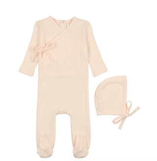 CCB Pale Pink Side Tie Pointelle Footie with Bonnet