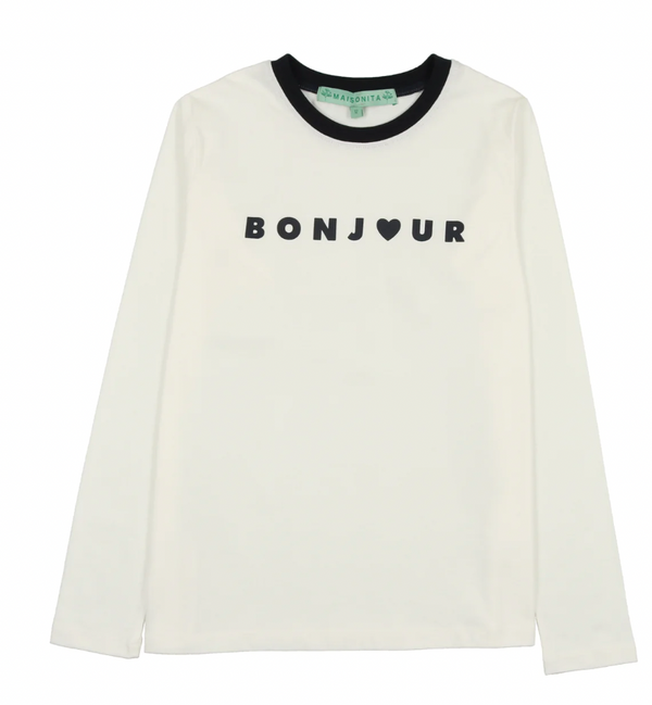 White with Navy Heart Bonjour Tee