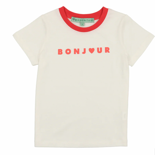 White with Red Heart Bonjour Tee