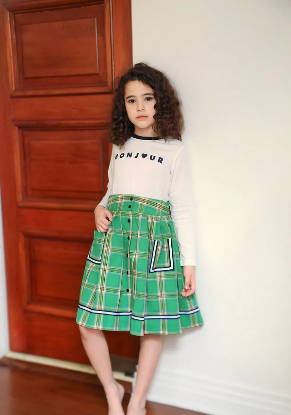 Green Plaid Skirt with Pockets