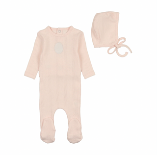 Bee & Dee Pointelle Engraved Plaque Footie/Bonnet - Blossom Pink Bee & Dee Pointelle Engraved Plaque Footie/Bonnet - Blossom Pink