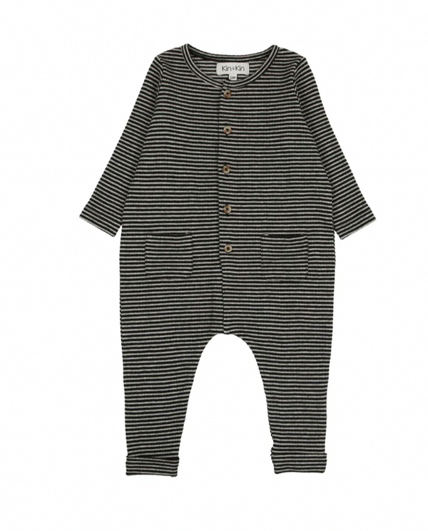 Light Grey/Black Stripe Baby Jumpsuit