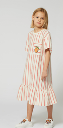 Sand and Red Stripe Fruit Logo Graphic Dress