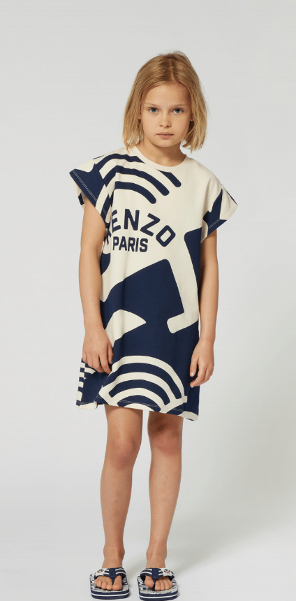 Sand and Navy Logo Wave Dress