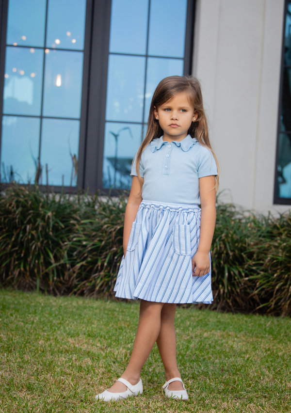 Blue Linear Striped Pocket Skirt