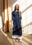 Navy and Ivory Accordian Pleated Skirt