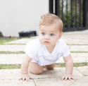 White with Blue Scalloped Romper