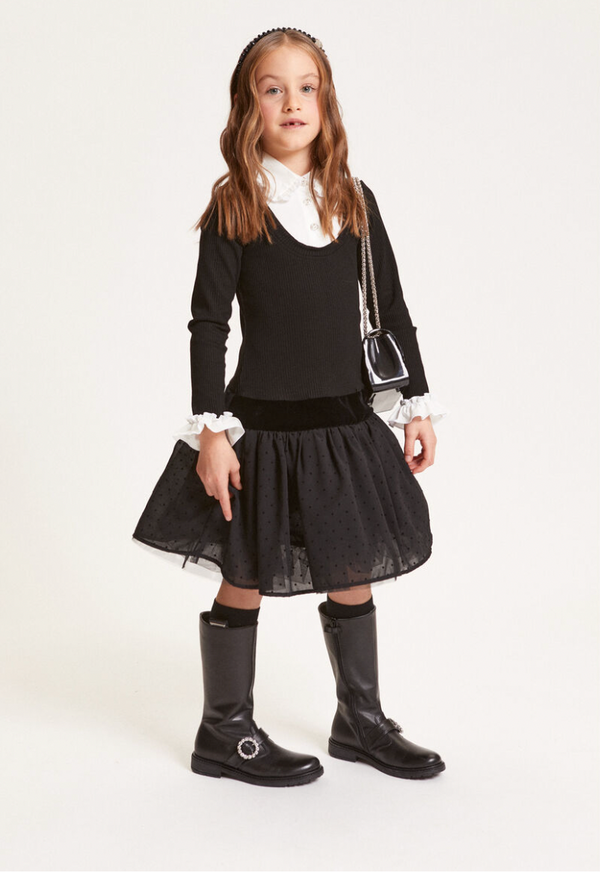 Black with White Frill Collar Dress
