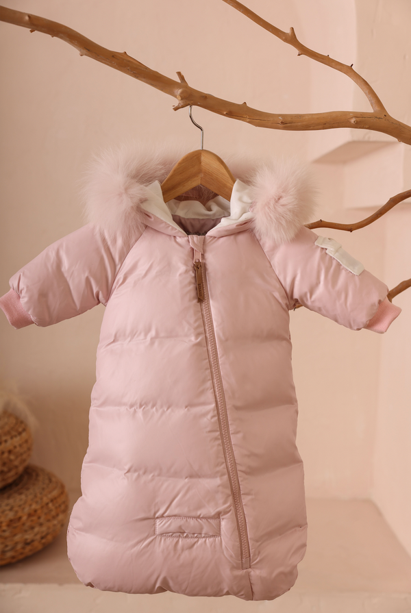 Pink Puffer Fur Hood Bunting