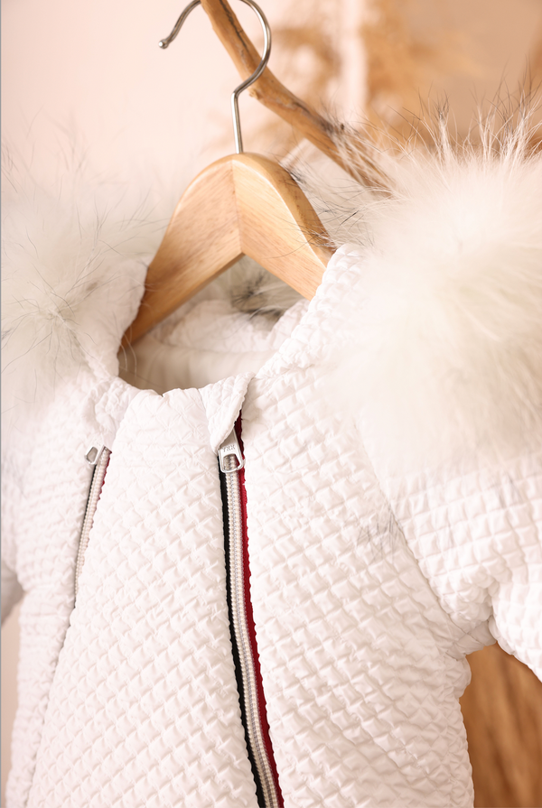 White Quilted Contrast Zipper Bunting
