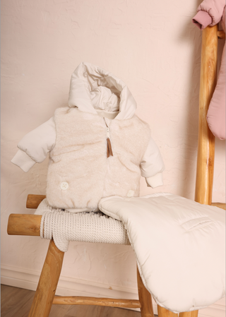 Beige Fur Jacket and Footmuff Bunting Set