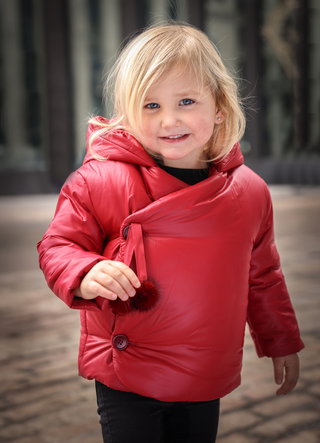 Red Pom Pom Tie Winter Coat