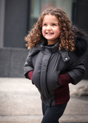 Black with Red Ribbed Trim Winter Coat