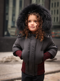 Black with Red Ribbed Trim Winter Coat