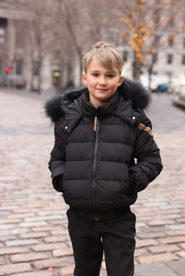 Black with Tan Contrast Tape Winter Jacket