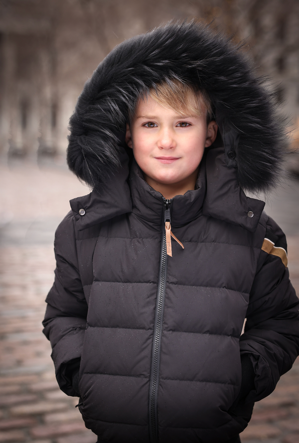 Black with Tan Contrast Tape Winter Jacket