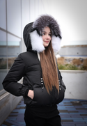 Black Mix Fur Drawstring Winter Coat