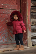 Red Bow Fur Hooded Winter Coat