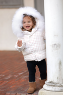 White with Red Print Winter Coat