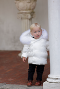 White with Blue Print Winter Coat