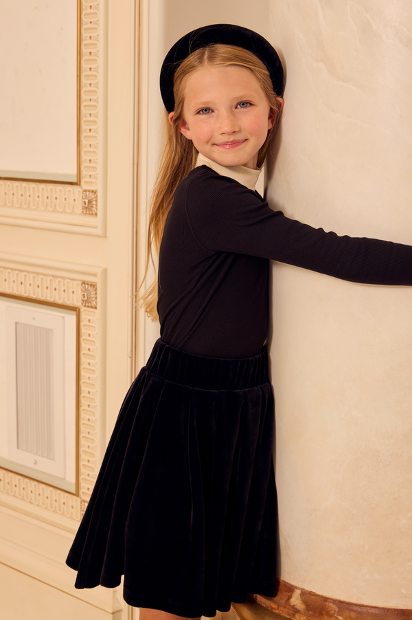 Black Velour Pleated Skirt