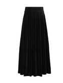 Black Velour Pleated Maxi Skirt