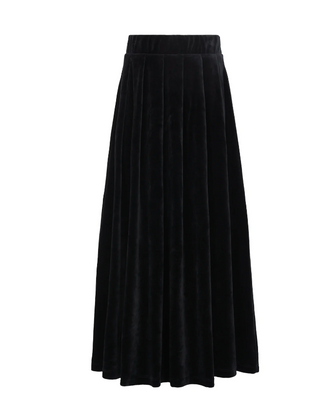 Black Velour Pleated Maxi Skirt