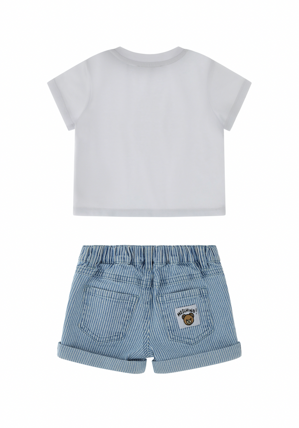 White Baby Bear Tee and Denim Shorts Set