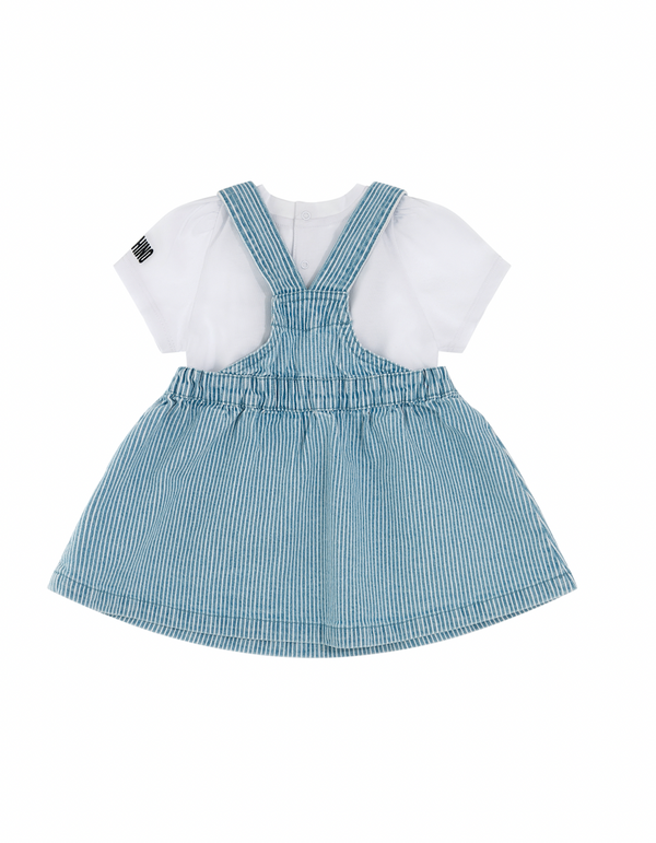White Baby Tee and Denim Jumper Dress Set