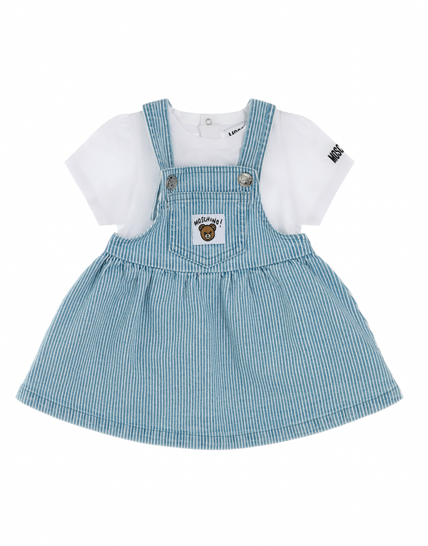 White Baby Tee and Denim Jumper Dress Set