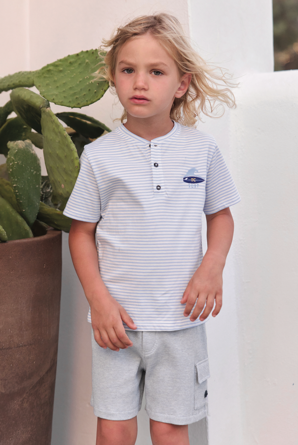 Blue Big Boys Striped Henley Tee