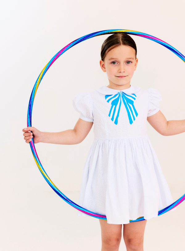 White with Blue Bow Xuli Dress