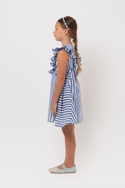 White and Blue Palm Striped Dress