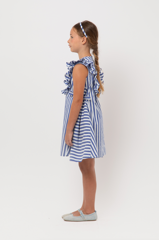 White and Blue Palm Striped Dress