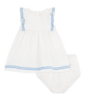 White Baby Blue Striped Trim Dress