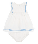 White Baby Blue Striped Trim Dress