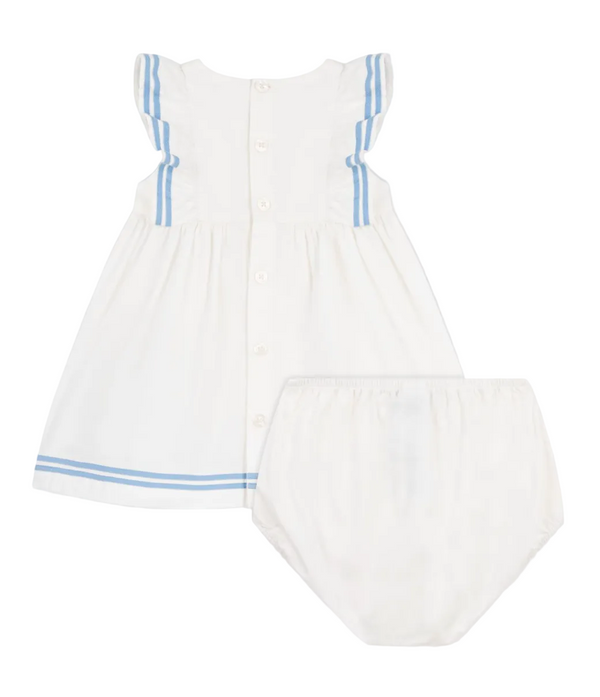 White Baby Blue Striped Trim Dress