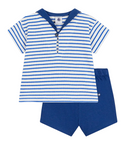 White and Blue Baby Stripe Tee and Shorts Set