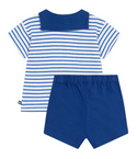 White and Blue Baby Stripe Tee and Shorts Set