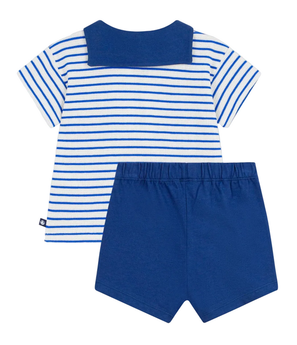 White and Blue Baby Stripe Tee and Shorts Set
