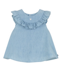 Light Blue Baby Chambray Ruffle Blouse