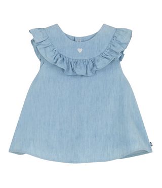 Light Blue Baby Chambray Ruffle Blouse