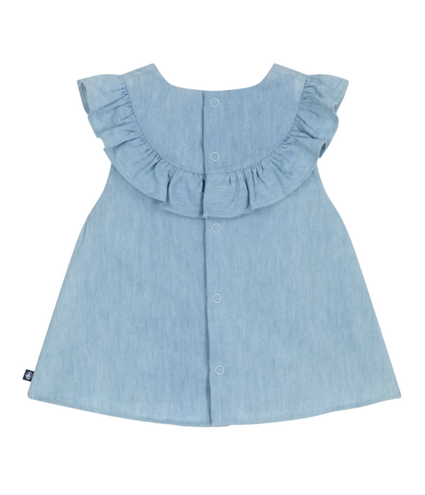 Light Blue Baby Chambray Ruffle Blouse
